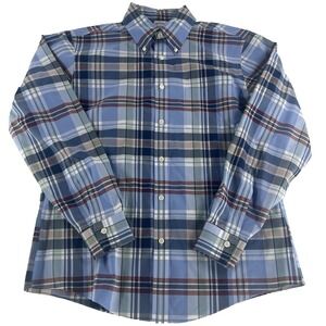 Brooks Brothers Shirt Men's Medium Regent Fit Blue Plaid Long Sleeve Button Down
